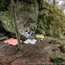 Heiko "walking" in an 8a traverse, Frankenjura, Germany